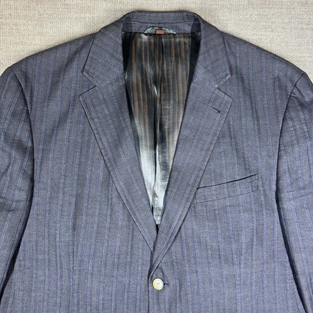 Kroon Bono‎ Navy Blue Pinstripe Linen Cotton Blazer Sport Coat Mens 46R *